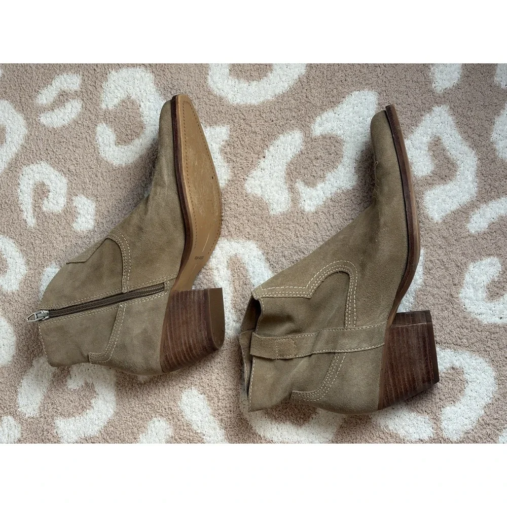 Suede Ankle Western Boots - Taupe